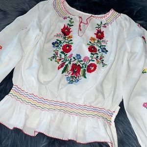 Hungarian handmade embroidered vintage peasant blouse